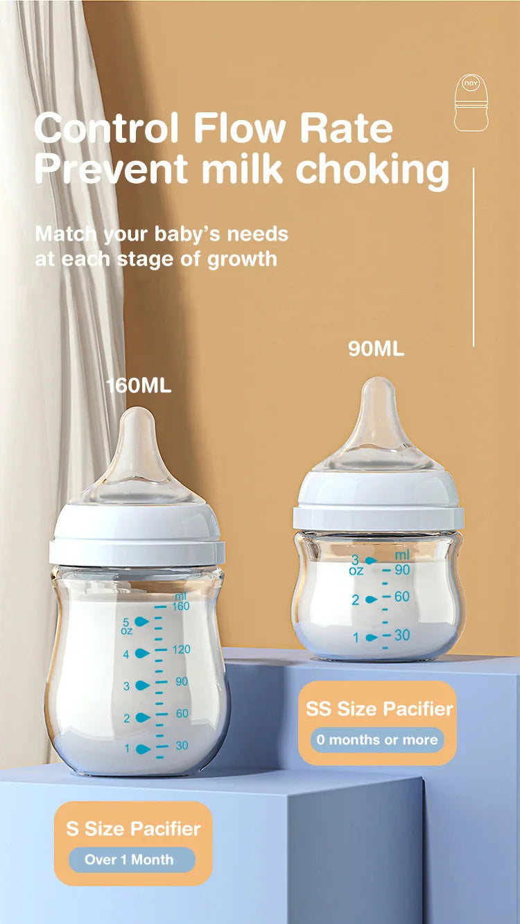 MAMIJOY Anti-Choke Baby Bottle Newborn Glass Bottles 90/160ML Anti-flatulence Milk Feeding Bottles Infant BPA Free 0-3 Month