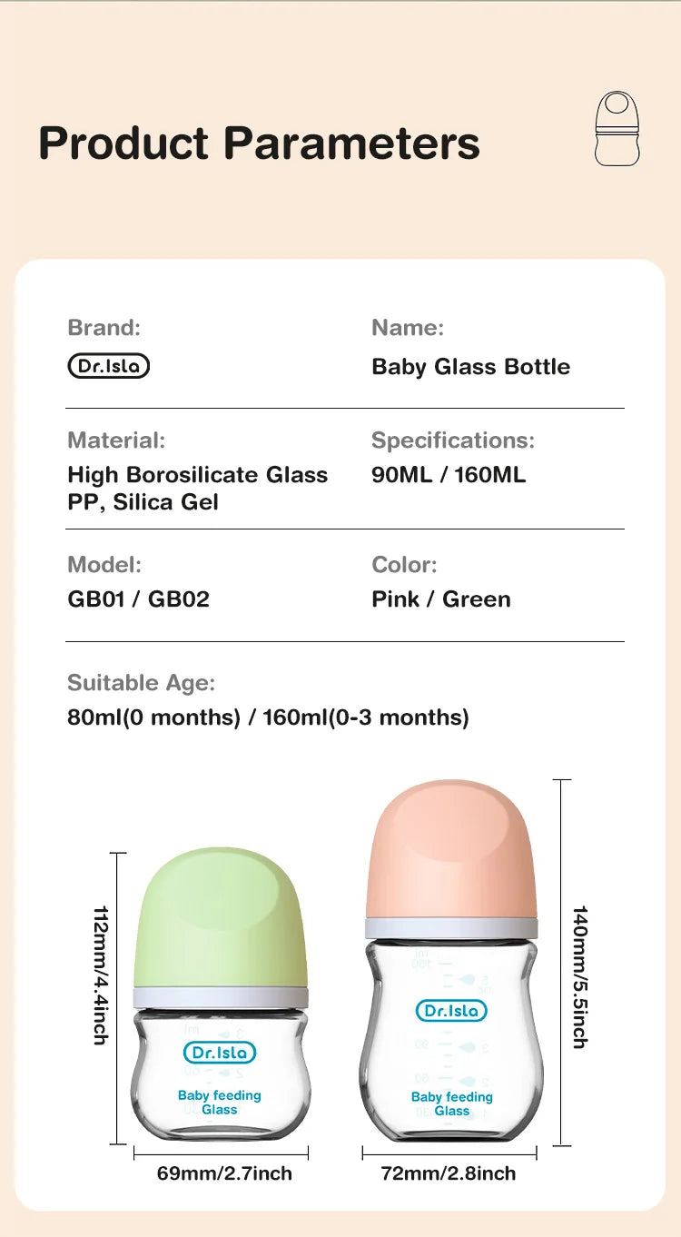 MAMIJOY Anti-Choke Baby Bottle Newborn Glass Bottles 90/160ML Anti-flatulence Milk Feeding Bottles Infant BPA Free 0-3 Month